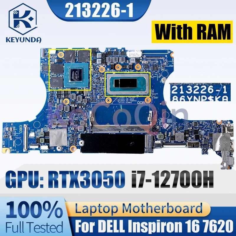 213226-1 For Dell Inspiron 16 7620 Notebook Mainboard SRLD1 i7-12700H RTX3050 With RAM GN20-P0-A1 Laptop Motherboard Full Tested