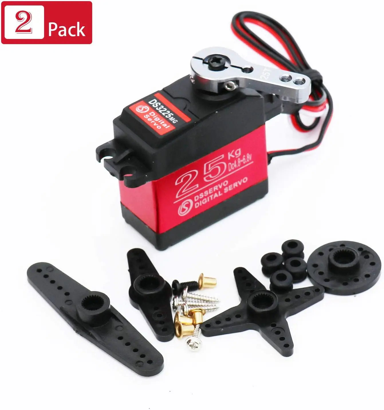 25KG Servo Motor High Torque Metal Gear Standard Digital Servo for 1/6 1/8 1/10 1/12 RC Car Waterpoof 25T Horn 180/270 Degree