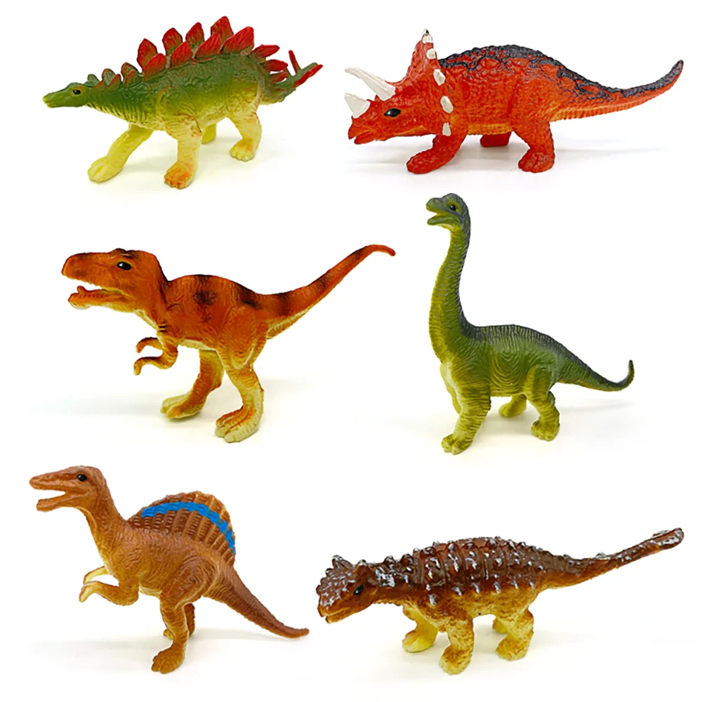 6pcs/set Jurassic Dinosaur Toy Model Plastic Simulated Tyrannosaurus Brachiosaurus Triceratops Christmas Birthday Gifts for Kids