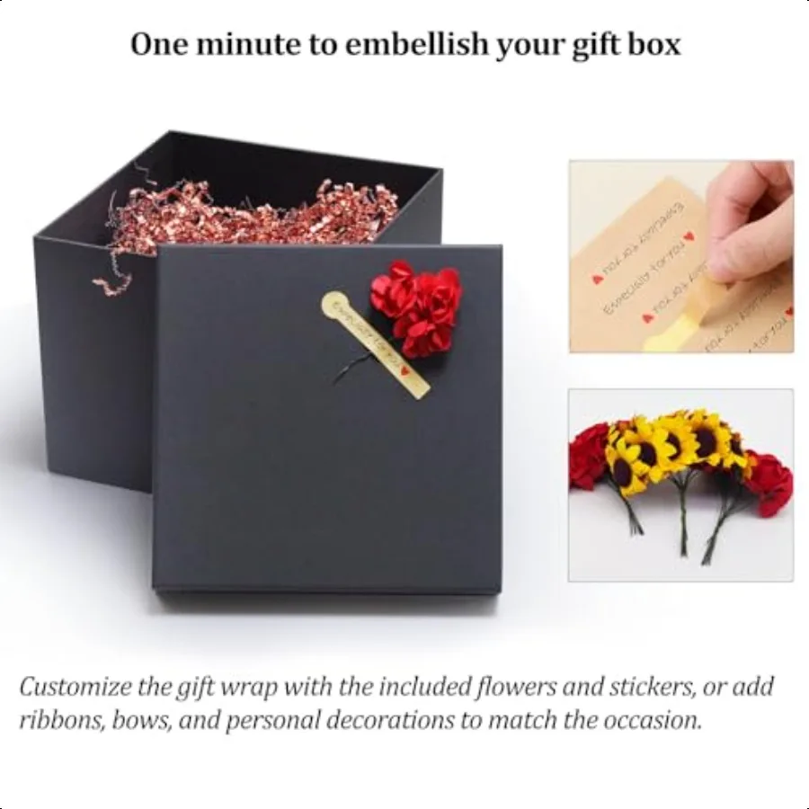 Scatole regalo nere per regali Set di 5 scatole regalo quadrate con coperchi in dimensioni assortite Robuste scatole regalo per compleanni
