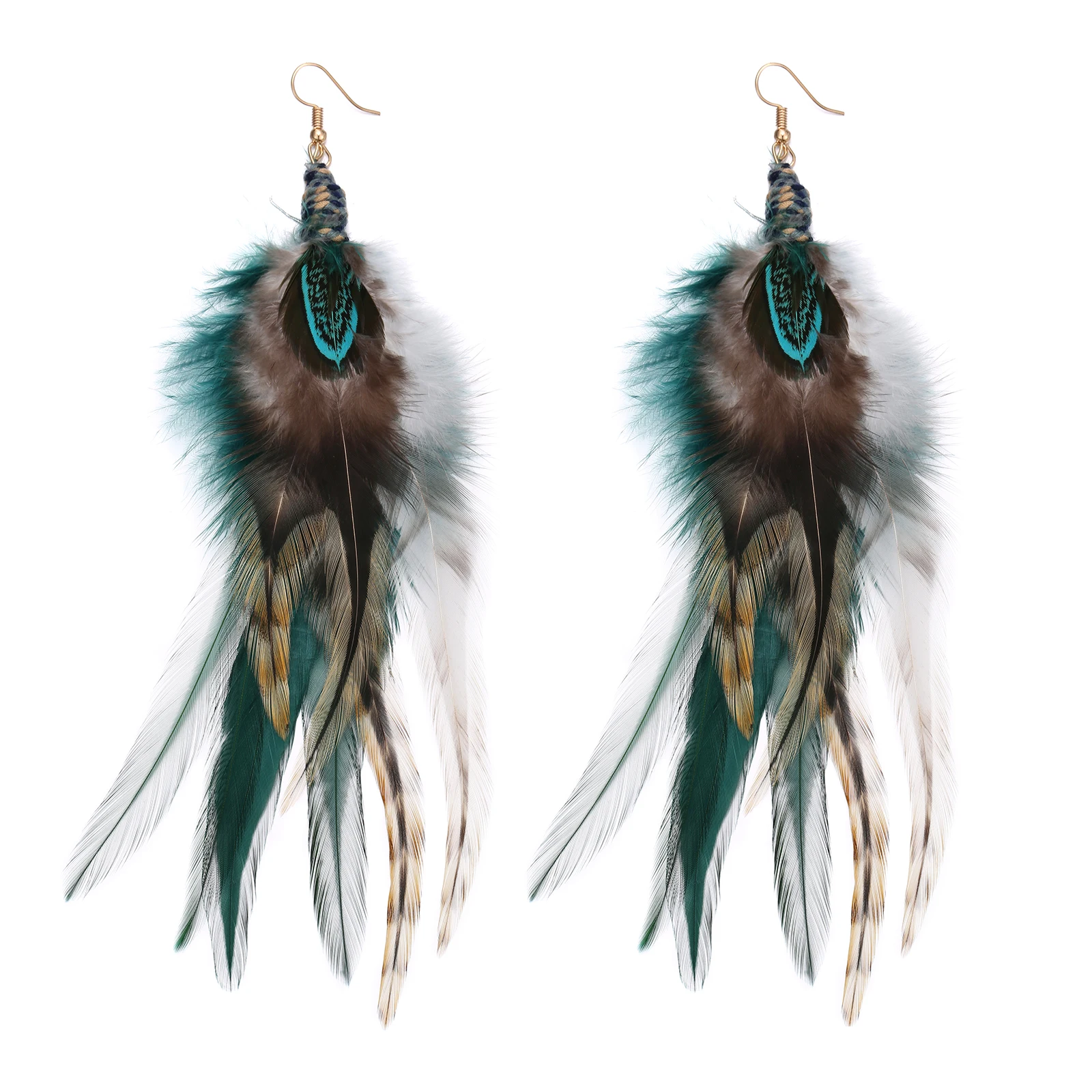 lureme Bohemian Style Multicolor Pheasant Feathers Dangle Earrings for Women Girls Large Feather Drop Earrings(er006405-10)