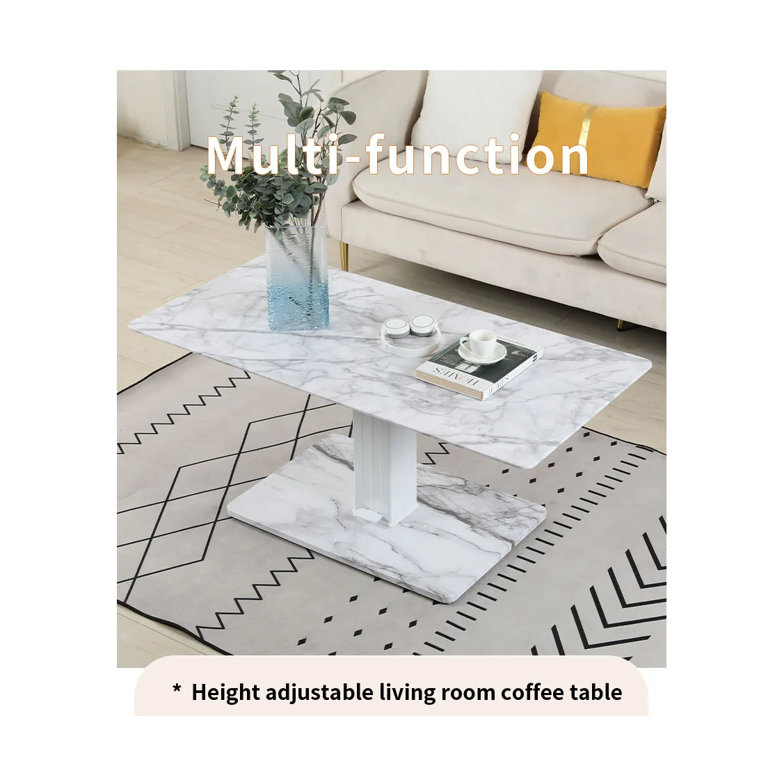 Modern Furniture Height Adjustable Lifting  Coffee Table With Large Size Pneumatic Tea Table for Living Room