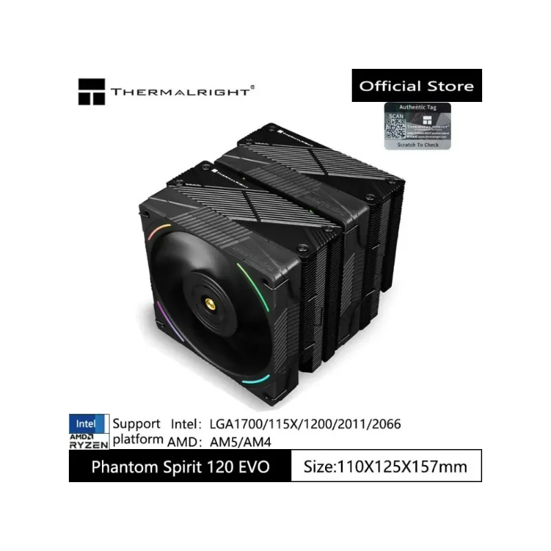 

Thermalright Phantom Spirit 120 EVO, двойной башенный радиатор, радиатор воздушного охладителя процессора, 7 тепловых трубок, поддержка 1700/115X/AM5/AM4