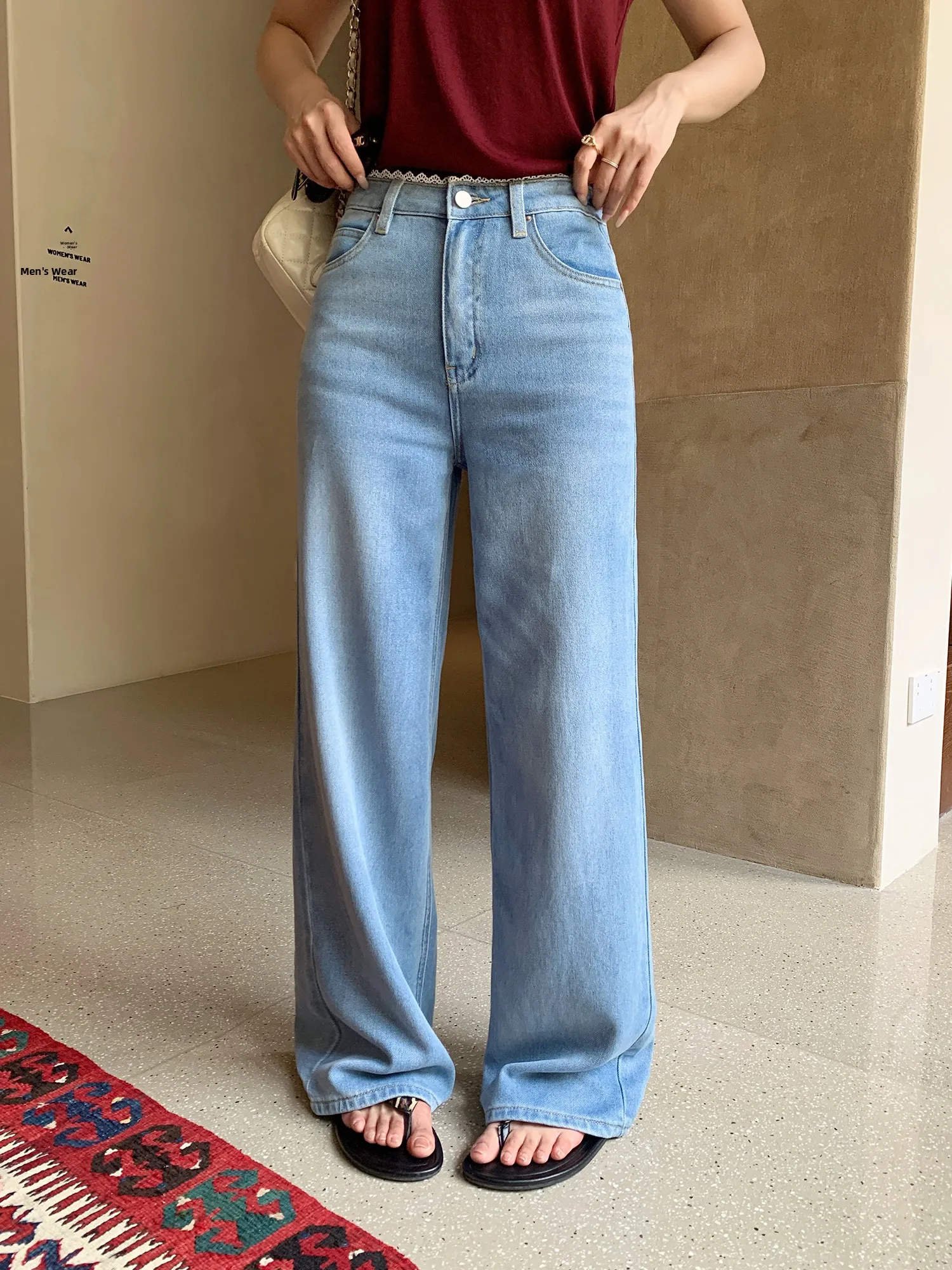 

Широкие брюки с кружевной отделкой Pusumede, свободный крой, прямые повседневные джинсы, женские удобные длинные брюки, летняя коллекция