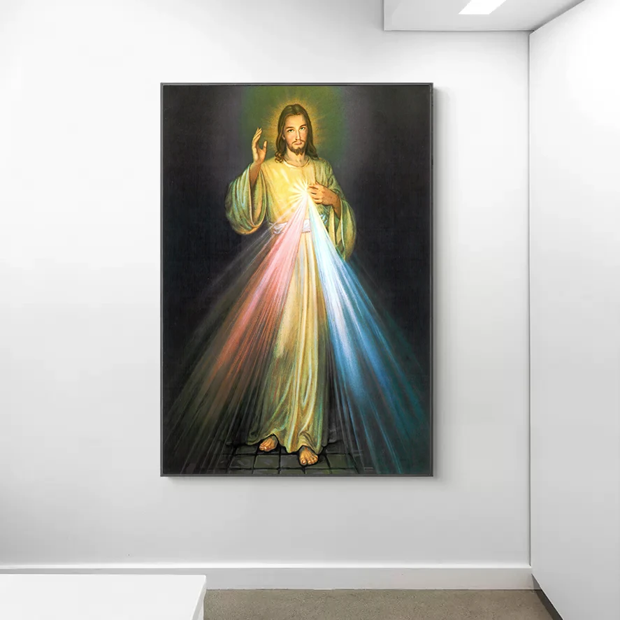 Vintage Glowing Jesus Christ Poster Jesus I Trust In You Quotes Canvas Painting Catholic Christian Living Room Home Decor Mural