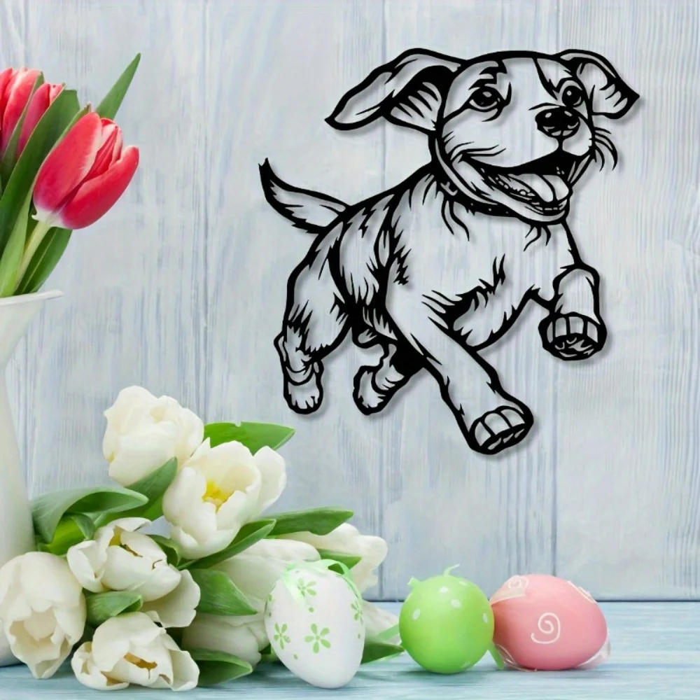 1 قطعة آرت ديكو تشغيل الكلب جدار الفن المعدني، النحت الحديث الإبداعي، ديكور شرفة الفناء الداخلي والخارجي، ديكور المنزل الفريد #2