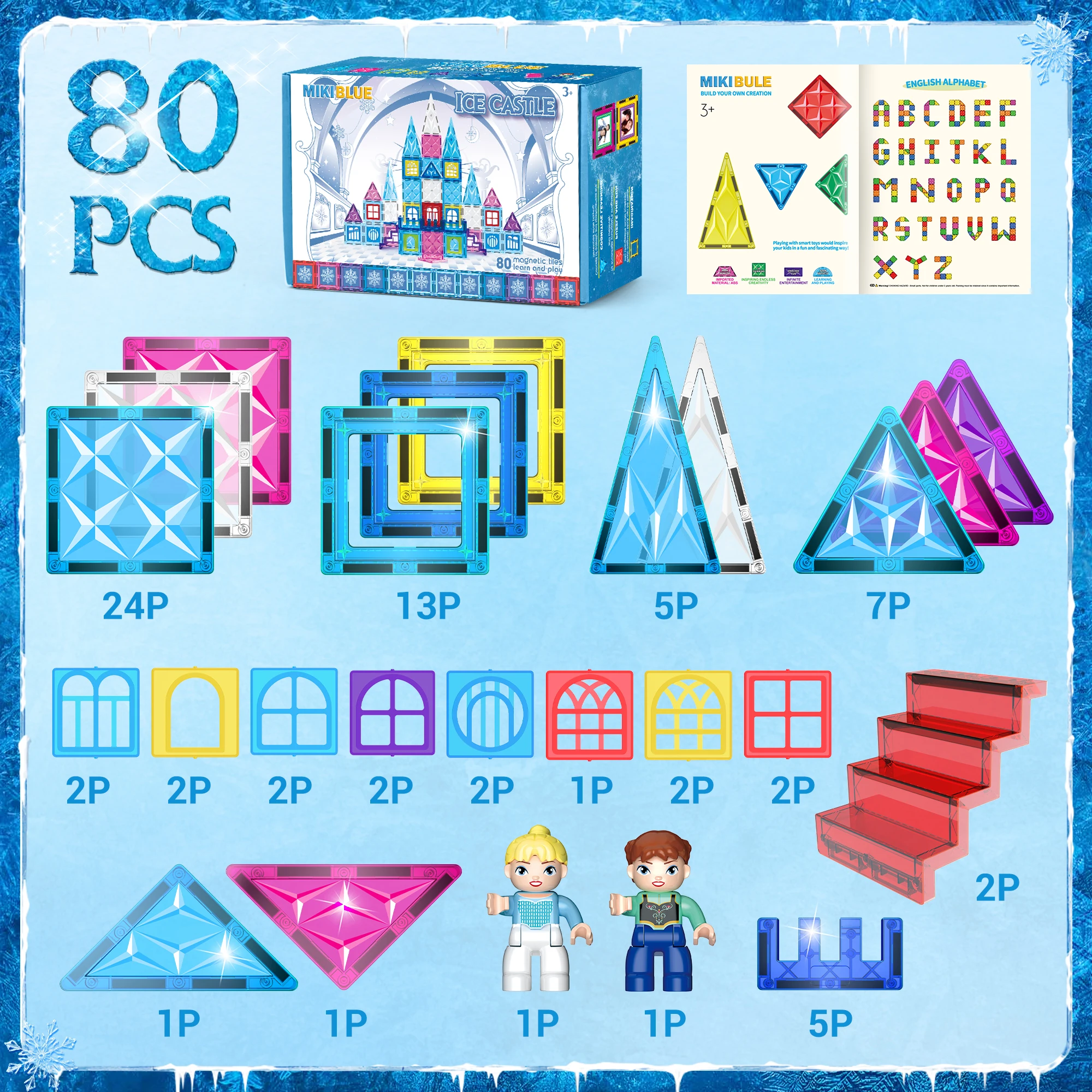 80 ชิ้นแม่เหล็ก Playboards กระเบื้องชุดแม่เหล็กของเล่นสําหรับเด็กวัยหัดเดิน STEM Building Blocks Sensory Creative เด็ก Manipulative การเรียนรู้