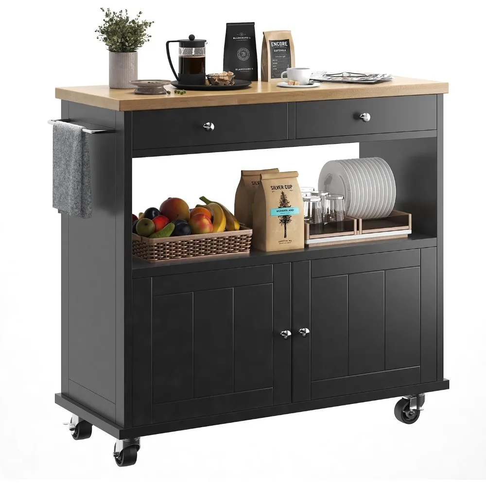 

Rolling Kitchen Island with Storage Cabinet, 35.4'' Width Kitchen Cart, 2 Drawers Island Table, Portable Mobile Kitchen Island w