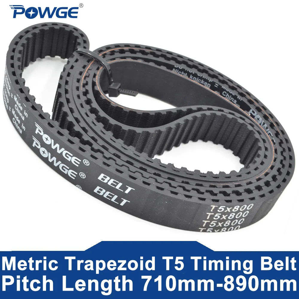 POWGE 2PCS T5 Timing belt Lp=710 720 725 740 750 755 760 780 790 800 810 815 825 830 840 850 860 880 885 890 Width 6-50mm Rubber