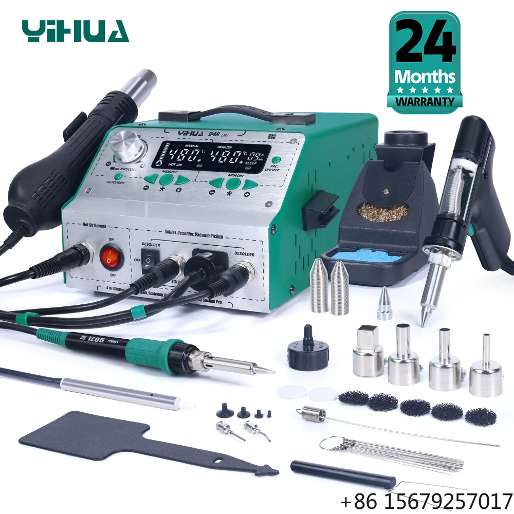 YIHUA 948-II Suction Tin Gun Desoldering Station Hot Air Gun Soldering Iron Suction Pen 4 IN 1 Intelligent Soldering  W280