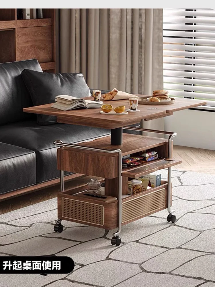 

Living room household light luxury high-end storage rack movable solid wood trolley