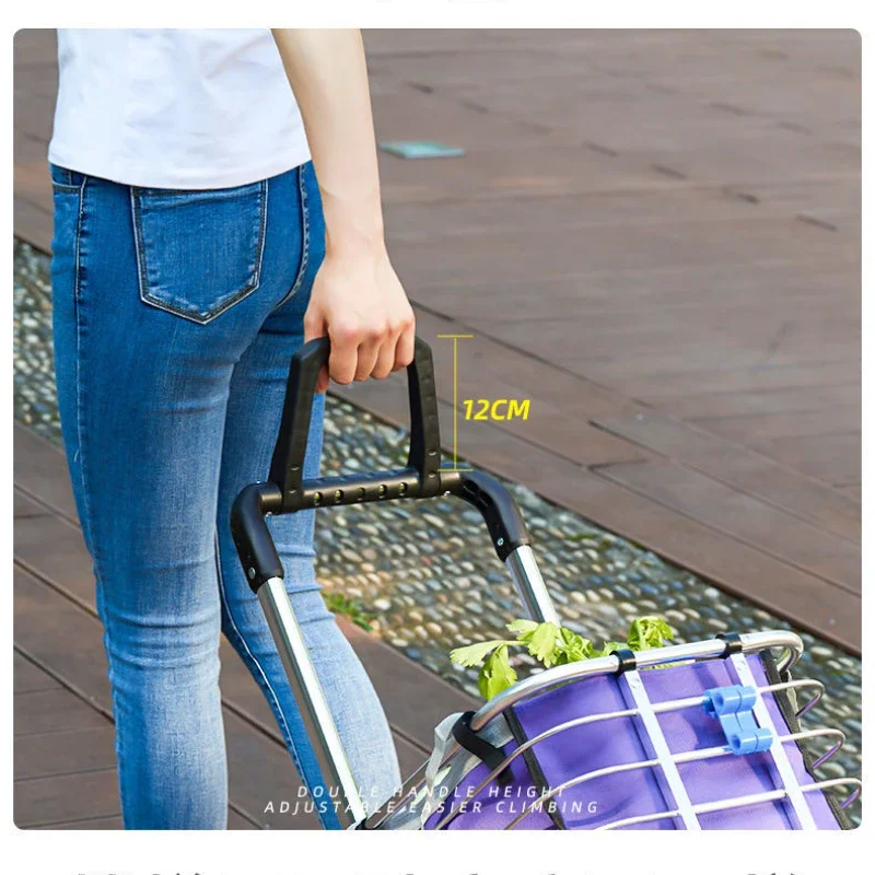 35L Stair Climbing Shopping Cart Folding Portable Aluminum Alloy Durable Lightweight Market Purchase Bag Trolley with 8 Wheels