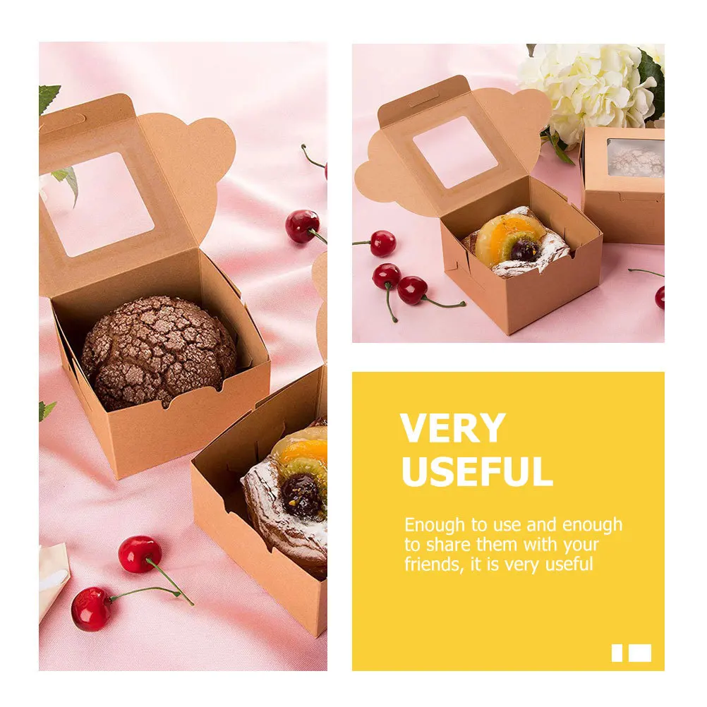 

10Pcs Cake Wrapping Boxes Egg Yolk Pastry Containers Kraft Paper Safe for Hotel Cafe and Small Banquet Dessert Boxes