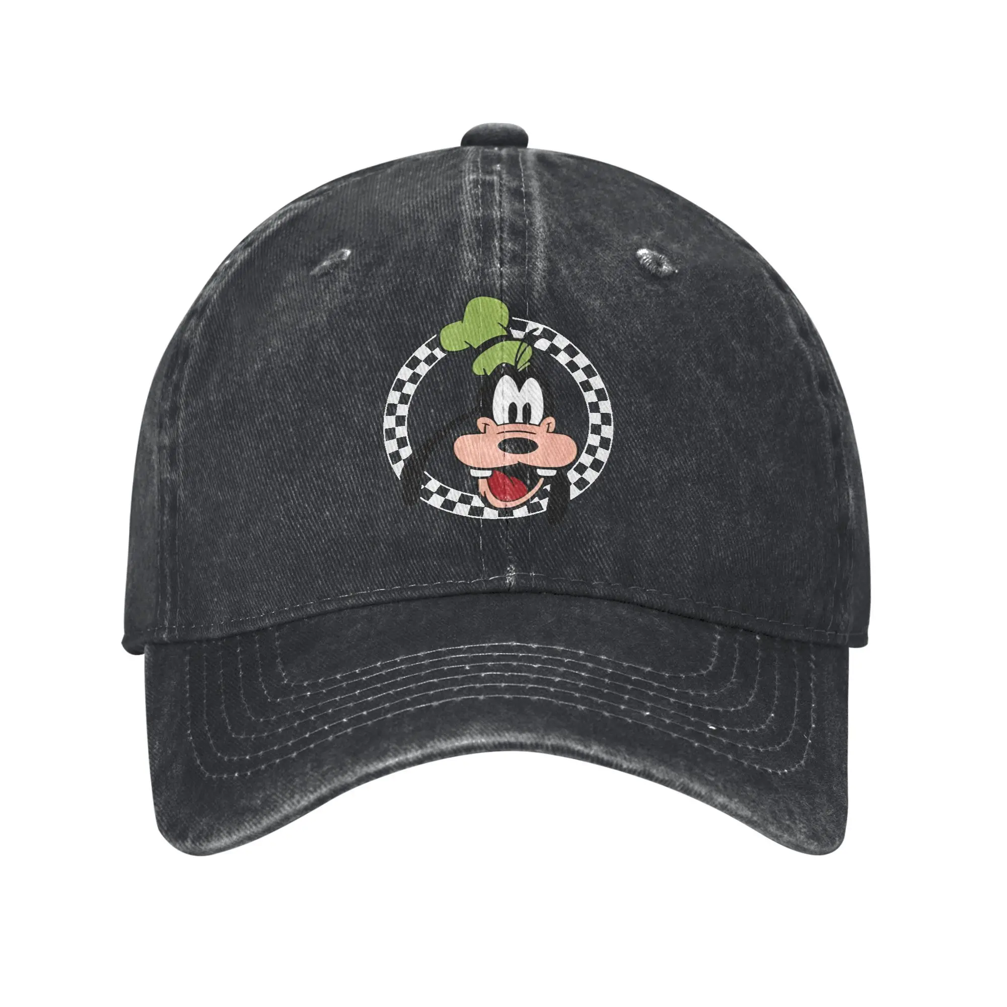 

Goofy Checkered Men Women Baseball Cap Cartoon Mickey Mouse Distressed Washed Hat Cap Casual Outdoor Adjustable Fit Snapback Cap