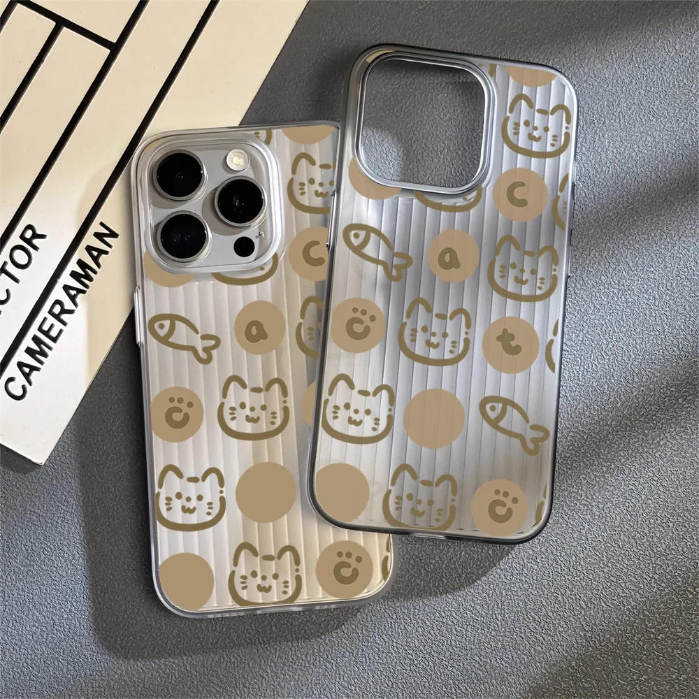 Cartoon Kitten Dried Fish Phone Case for iPhone 12 11 13 14 15 Max Pro Plus Corrugated Transparent Bumper Cover