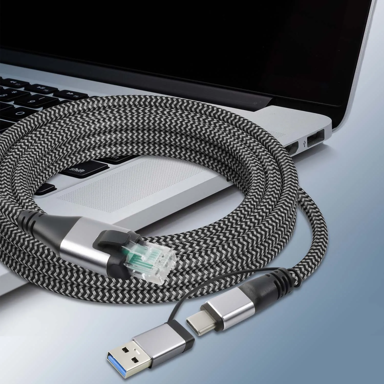 Rycvaky Type C to RJ45 Cable USB3.0 to Ethernet Cord 2 in 1 Gigabit LAN Network Adapter Directly Connected for PC MacBook Air
