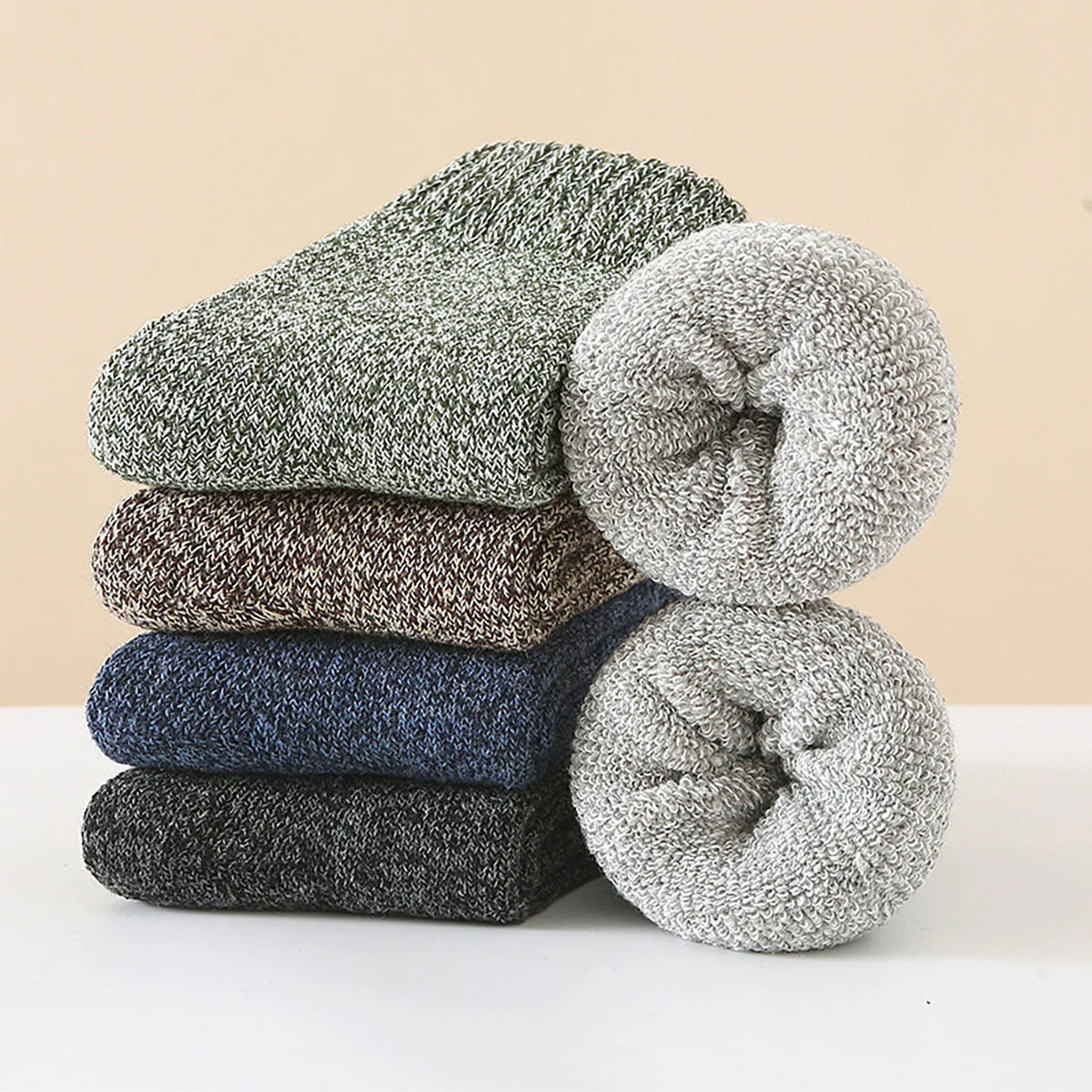 5 Paar Thermosocken für Herren und Damen, Winter, warm, dick, Crew-Socken, gestrickt, Frottee, weich, solide Socken für kaltes Wetter, Wandern