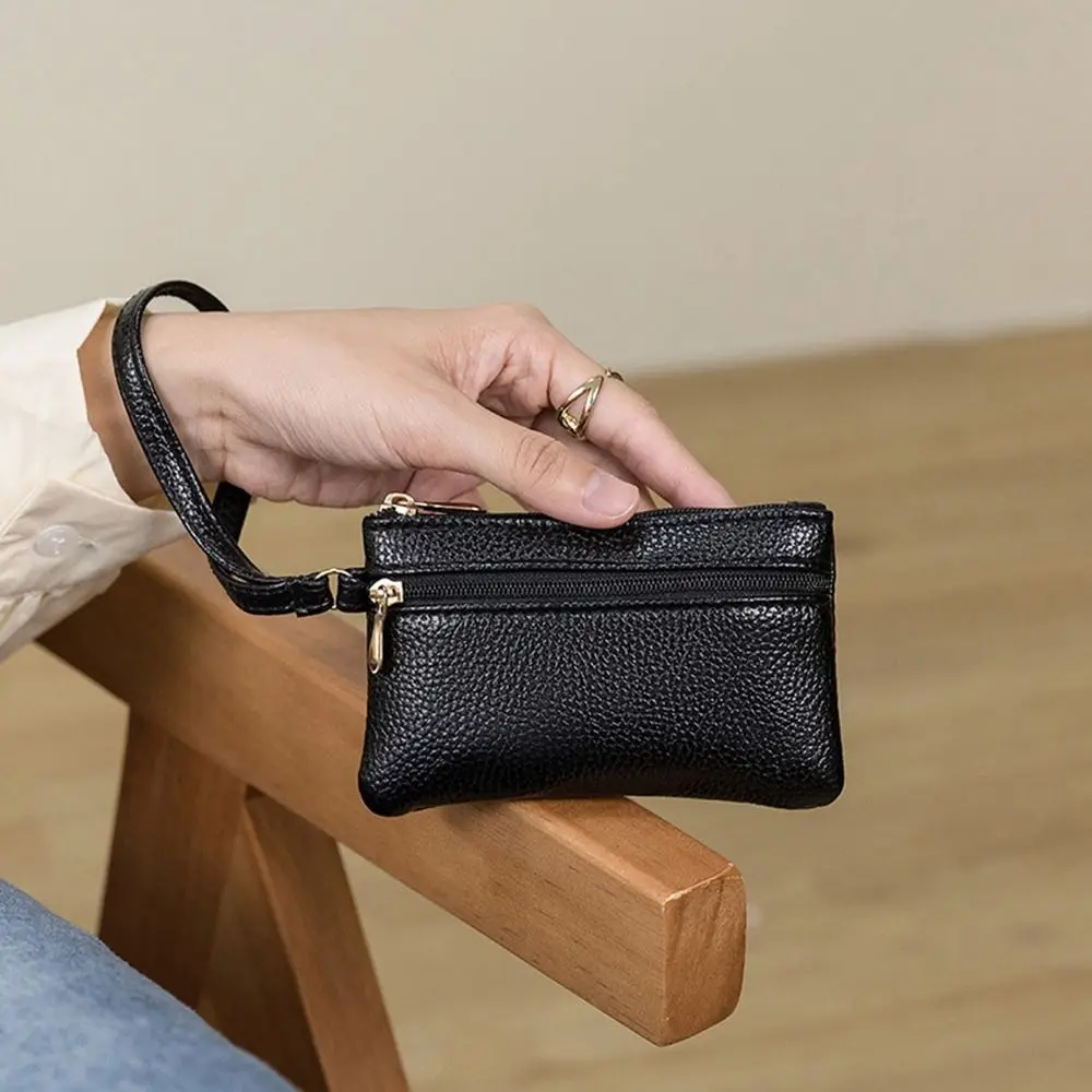 Mode PU Null Brieftasche Dual Zipper Einfarbig Münze Lagerung Tasche Leichte Wasserdichte Kleine Karte Pack Frauen