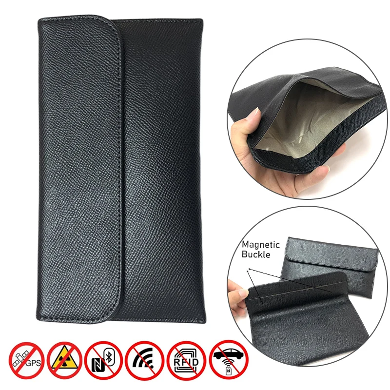 RFID Signal Blocking Pouch Leather Mobile Phone Shielding Bag Radiation Protection Positioning Information Anti-leakage Bag