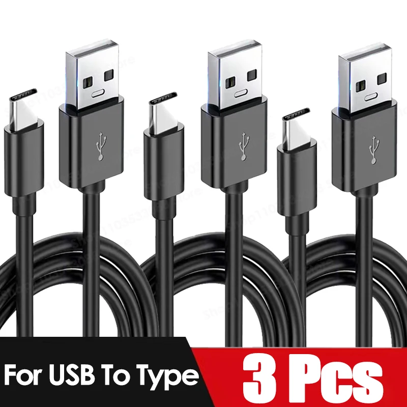 3Pcs Black Fast Charge USB C To Type C Cable For Samsung S23 S9 S8 Xiaomi Huawei P30 Mate40 Pro Mobile Phone Charging Wire Cable