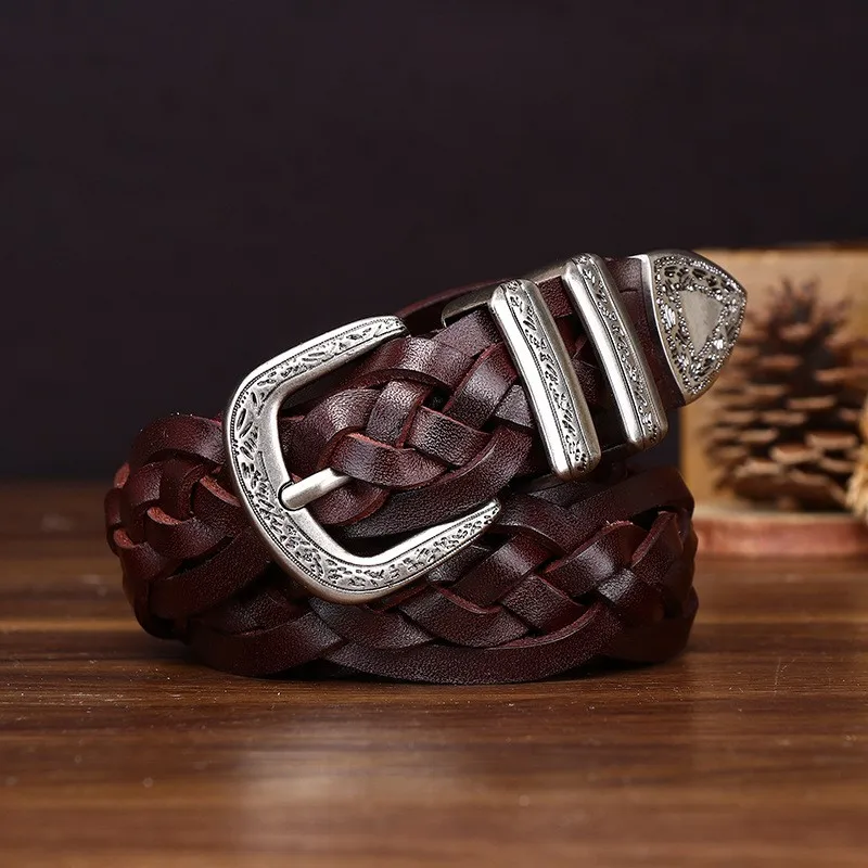 3.2CM wide new top-grain woven belt for men a rare leather casual