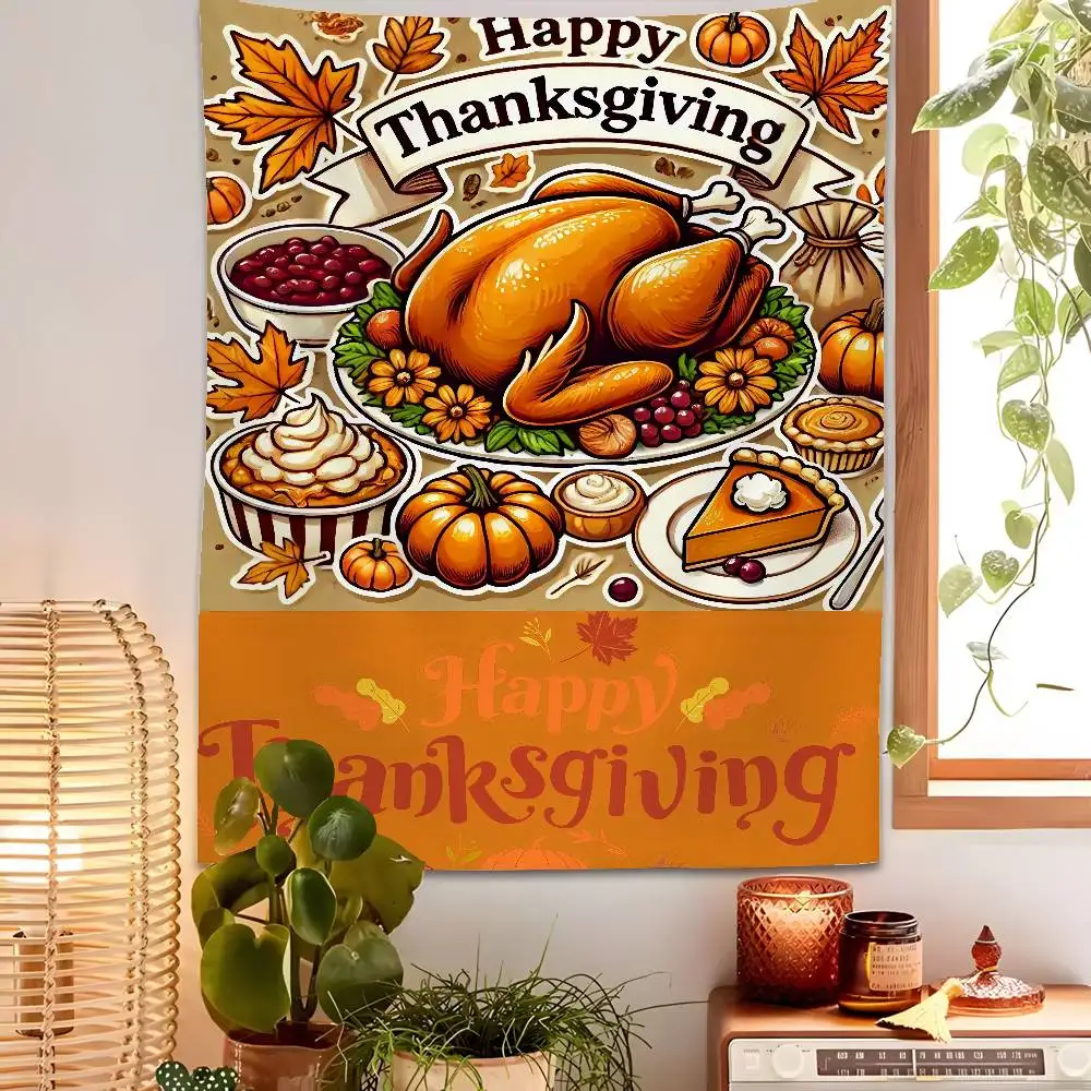 

Thanksgiving Day Turkey Tapestry Bedroom Living Bar Garden Outdoor Microfiber Festival Decoration Background Art Banner