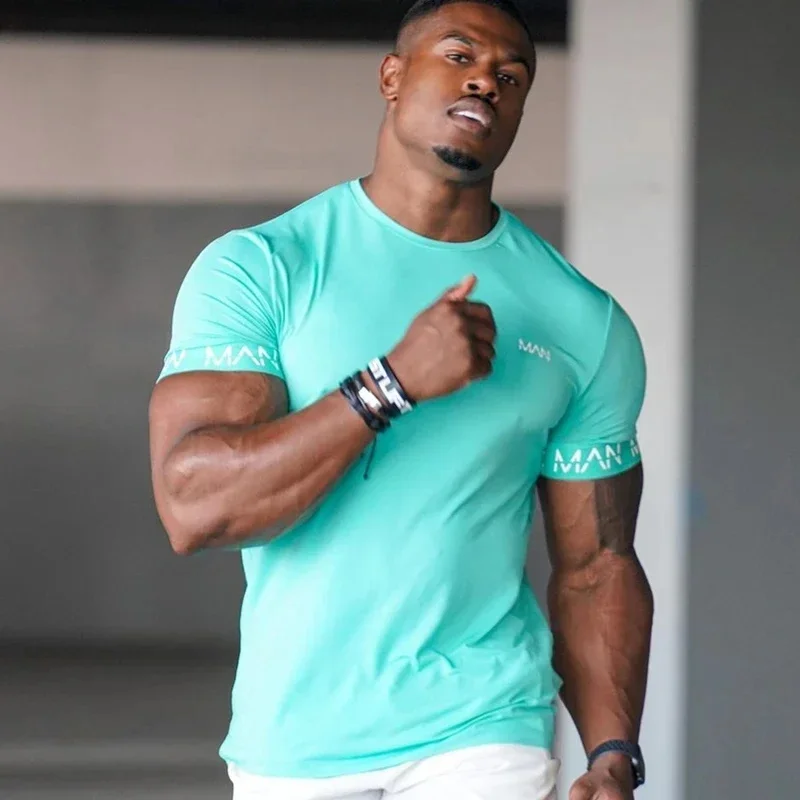 Herren-Sommer-Druck-Sport-T-Shirt zum Laufen, runder Kragen, schmale Passform, elastisch, schnell trocknend, kurzärmeliges T-Shirt für Herren, lässiger Pullover