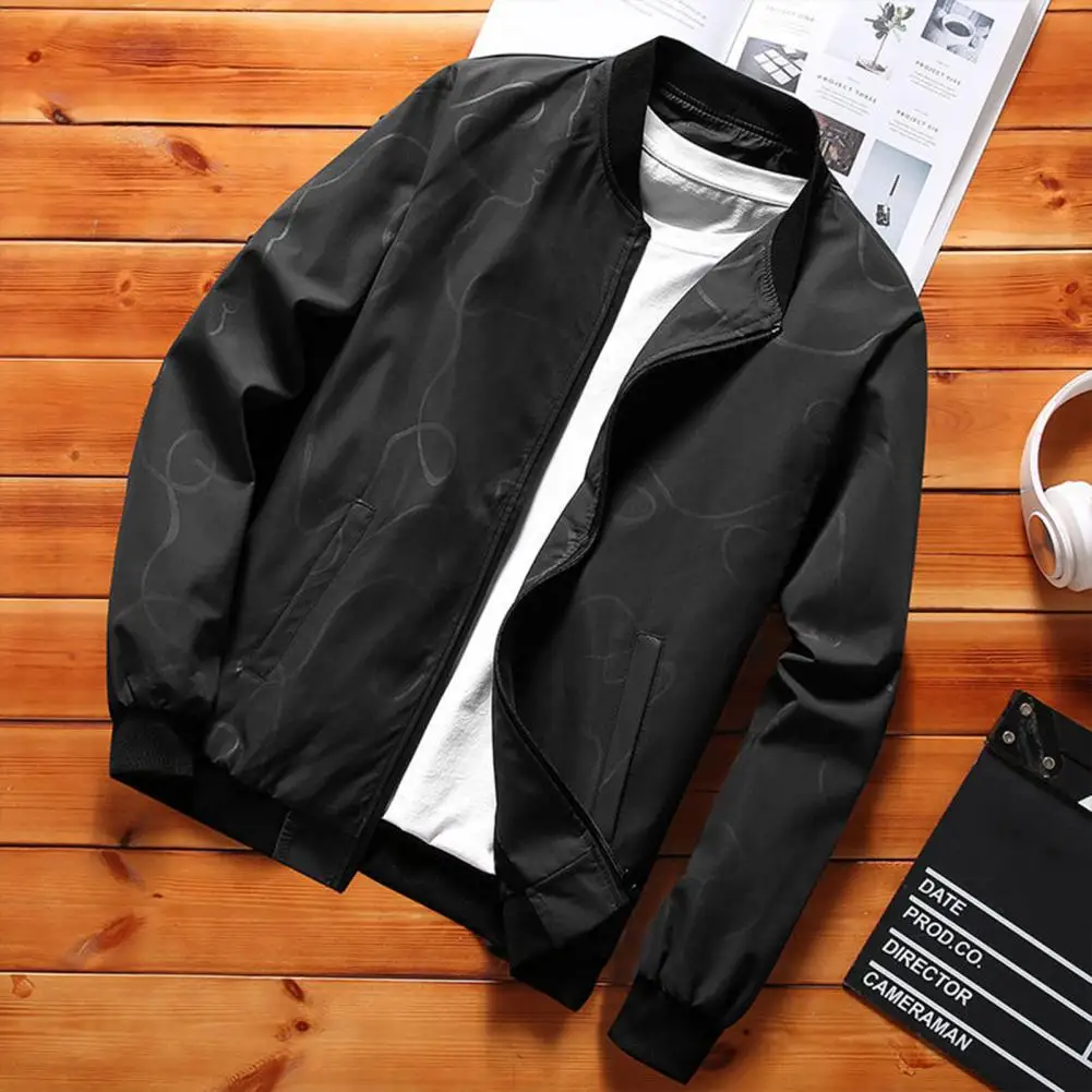 

Men Warm Jacket Stylish Men's Stand Collar Jacket with Zipper Placket Pockets Casual Outwear Streetwear for Fashionable Men Men