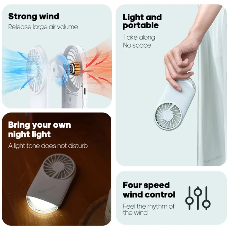 Mini USB recarregável Handheld Fan, ventilador portátil de bolso, ventilador pessoal, luz noturna, viagens ao ar livre, escritório, 1pc