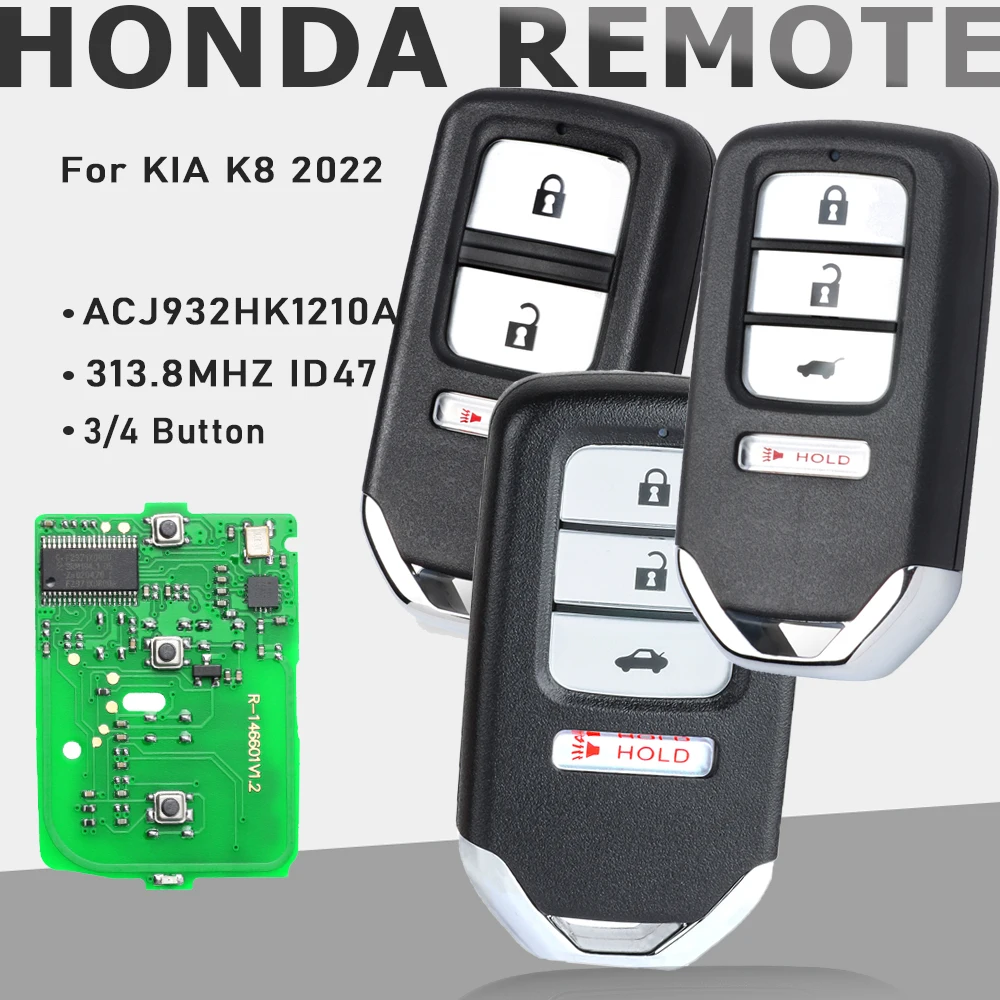 

KEYECU ACJ932HK1210A 313,8 МГц ID47 Смарт-брелок для Honda Crosstour Accord Civic HR-V FIT CR-V CR-Z 2013 2014 2015 2016