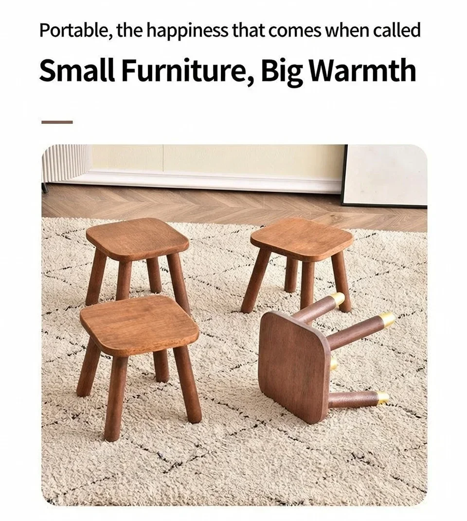 Solid wood children’s stool, Nordic round bench, natural finish, home shoe-changing seat