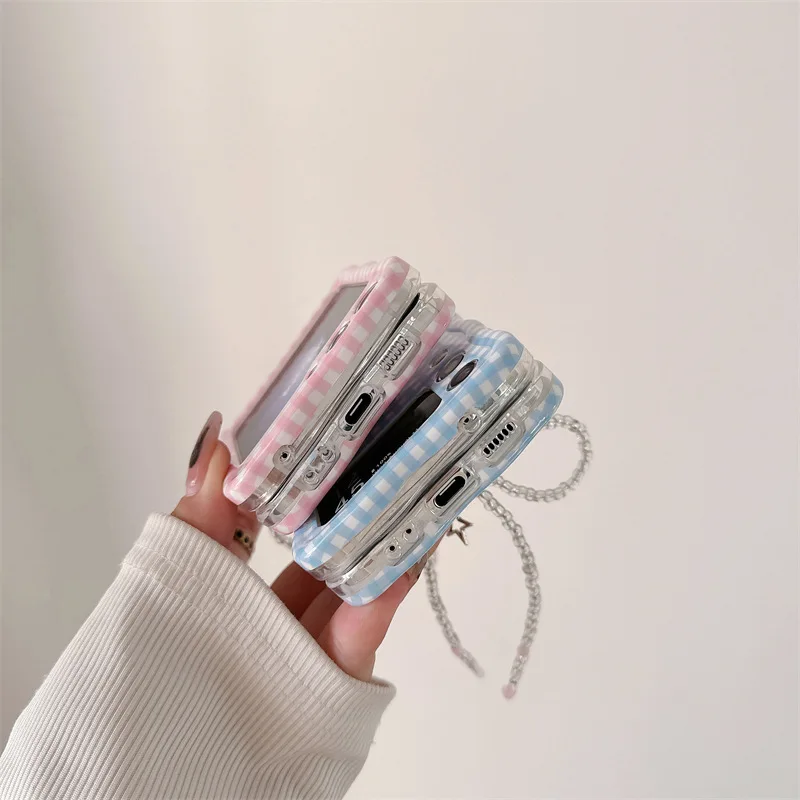 Casing ponsel pola kotak sederhana untuk Samsung Galaxy Z Flip 6 5 4 3 penutup belakang pelindung untuk ZFlip4 ZFlip5 ZFlip6 cangkang casing