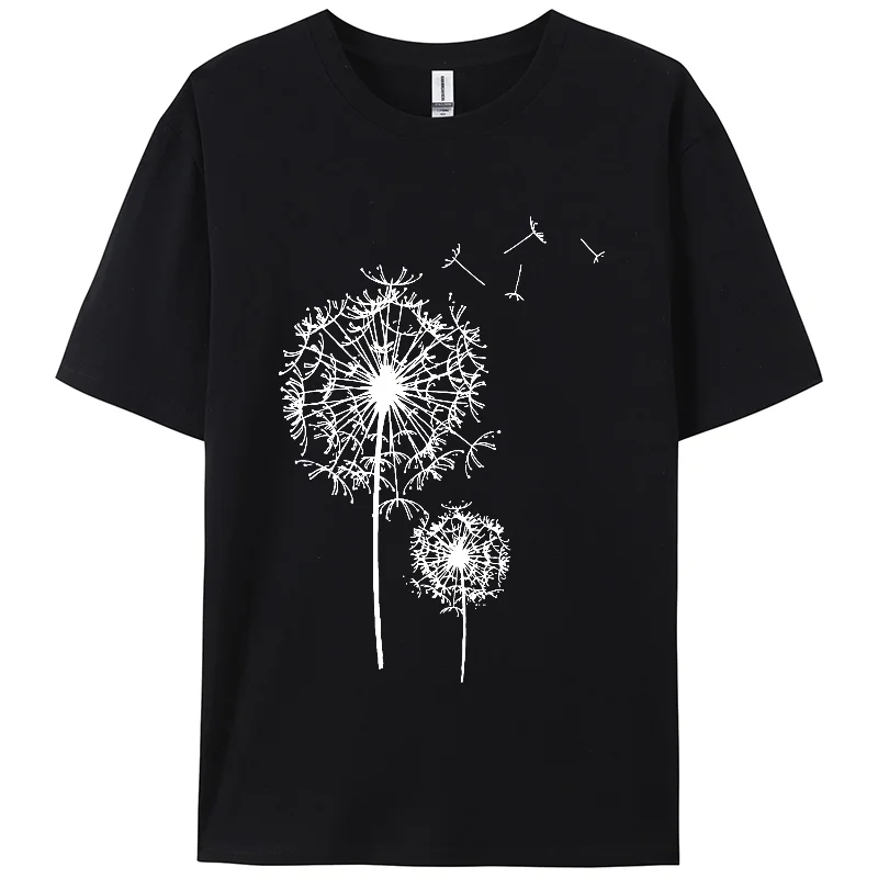 Minimalist Dandelion Print Women's T-Shirt 100% Cotton Oversize Breathable Short Sleeve Summer Cool Tees Affordable Design Top