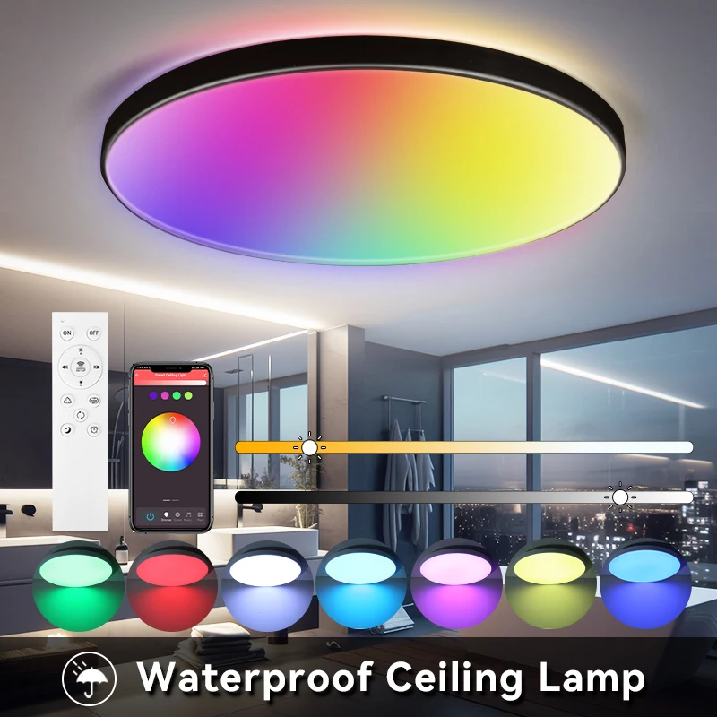 

RGB умный потолочный светильник светодиодный интерьерный домашний декоративный светильник AC110-265V блеск с затемнением пульт дистанционного управления Bluetooth WIFI домашний декор