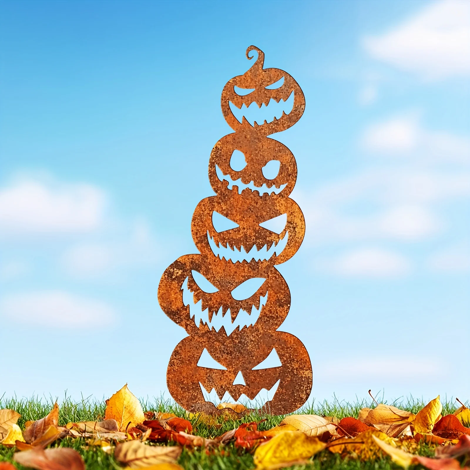 Rustic Vintage Pumpkin Metal Garden Stake 5-Tier Plant Stand Outdoor Yard Art for Garden Lawn Christmas Decor