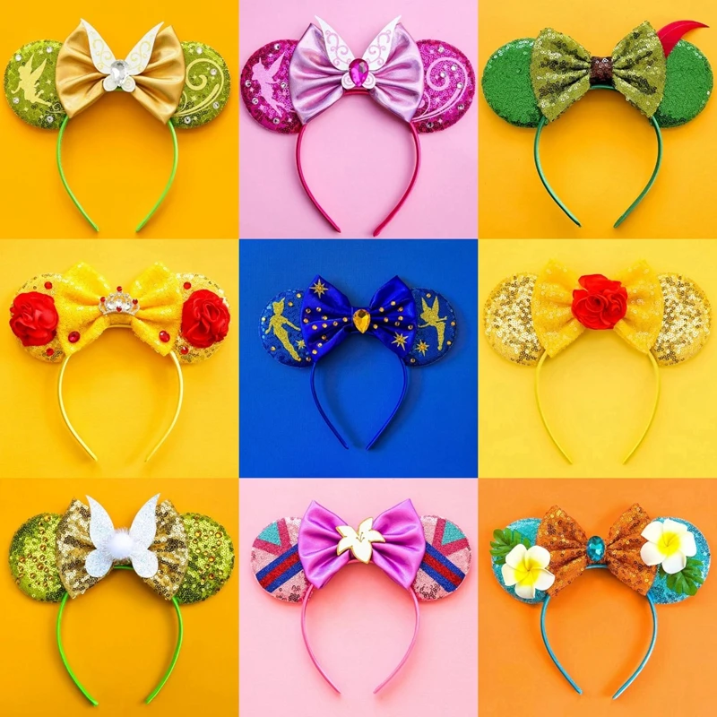 

Disney Tinker Bell Ears Headband Women Silvermist Hair Accessories Girl Rosetta Headwear Sequins Bow Hairband Festival Kid Party