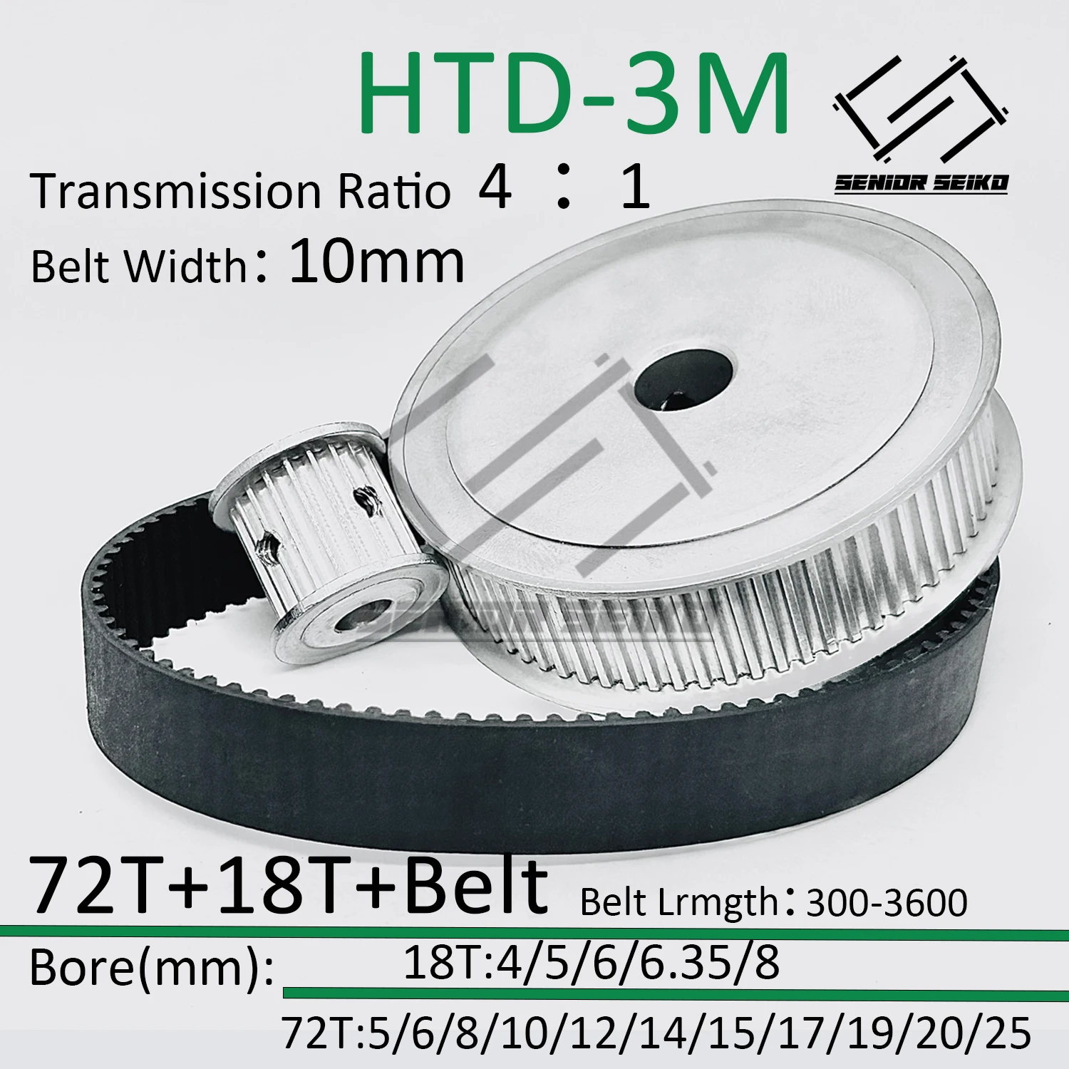 

HTD3M 72Teeth 18T 18Teeth 72T Timing Pulley Belt Set Belt Width 10mm Bore 4~25mm Reduction 4:1 3M Pulley Kit Synchronous Wheel