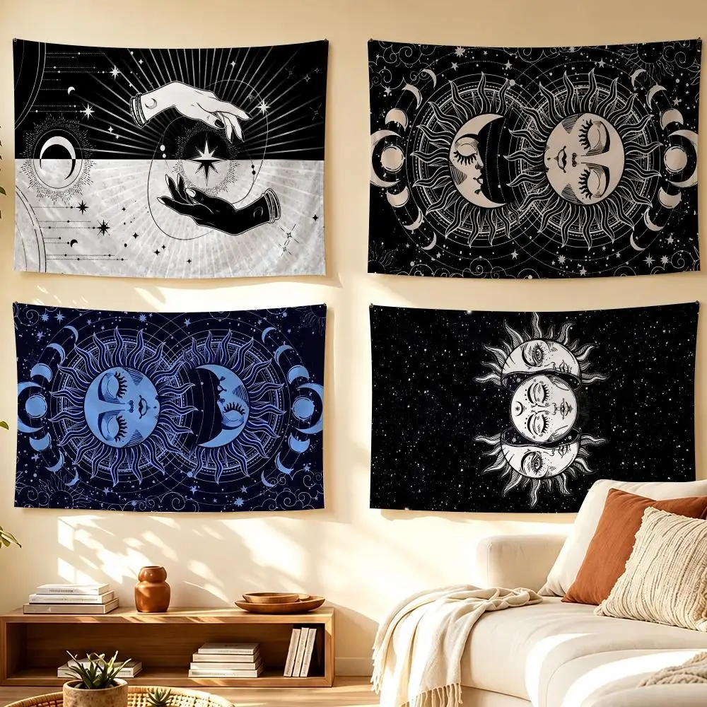Sun Moon Horoscope Divination Tapestry Banner For College Dorm Bedroom Outdoor Living Room Wall Art Decor Party