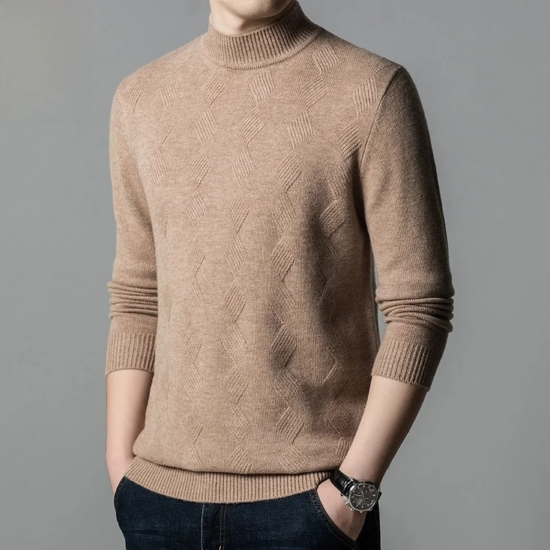 

Thiened High Collar Knitted Sweater Men's Faionable Base Layer Winter Casual Wear Polyester Fiber Long Sve