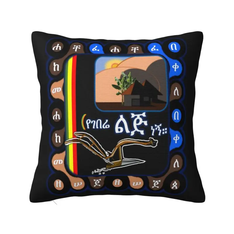 Ethiopian Habesha Geez Alphabet Cushion Covers 40x40cm Velvet Throw Pillow Case for Sofa Square Pillowcase Home Decorative