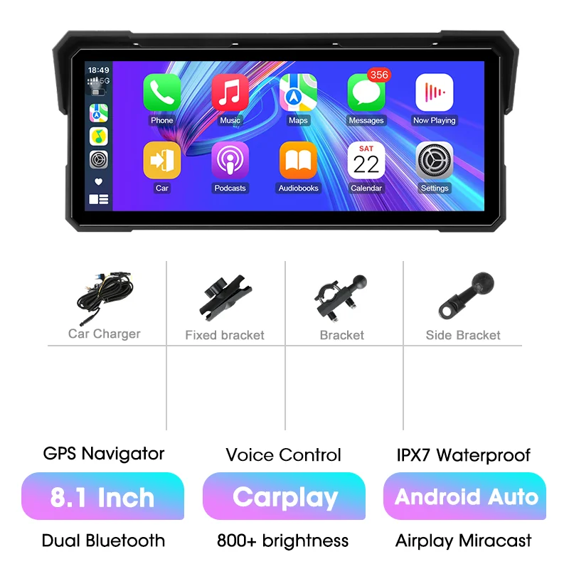 7/8.1 Inch Motorfiets 4K DVR Draagbare WIFI Moto Navigatie GPS voor Draadloze Carplay Android Auto IPX7 Waterdicht scherm Dual BT