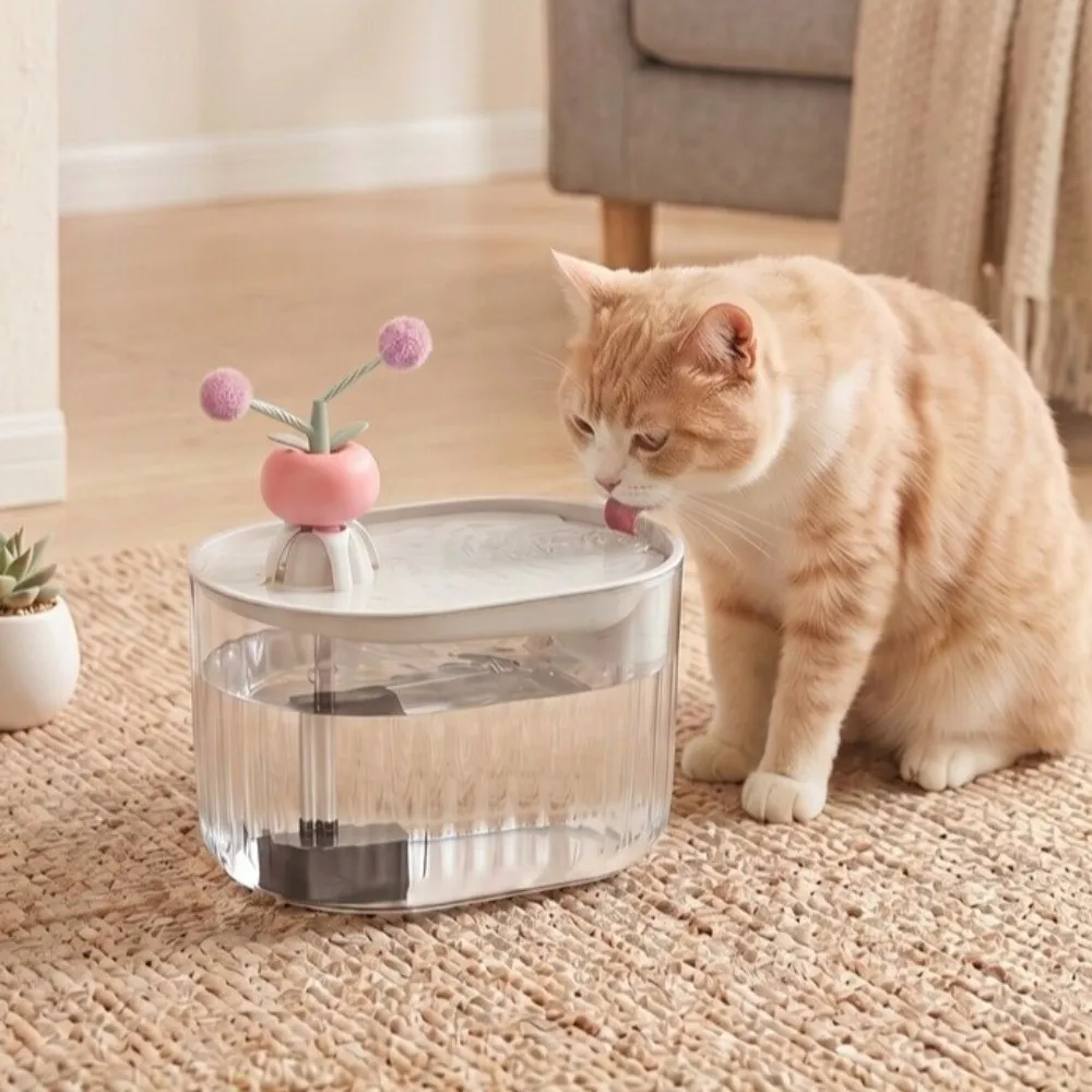 USB Powered Electric Cat Water Fountain Low-Noise Auto Recirculate Filtering Automatic Drink Bowl with Cat Teaser Large Capacity