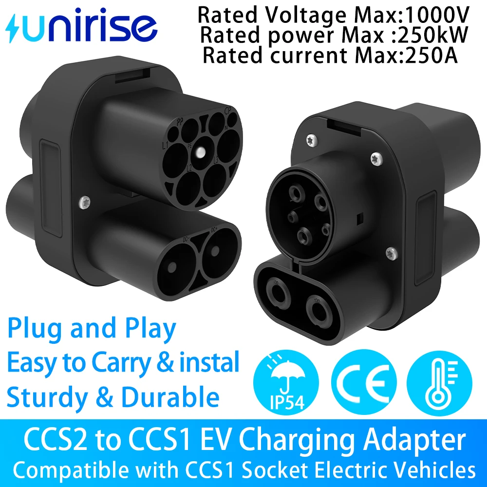 UNIRISE CCS2 to CCS1 DC Fast Charging Adapter 250A 250KW 1000V For CCS 2 Charging Station to CCS1 Electric Car Adaptor Converter