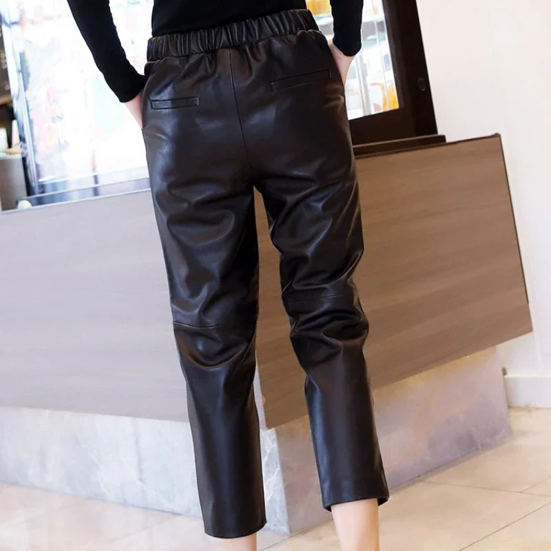 Tajiyane Genuine Leather Pants Women 2021 Winter Leather Elastic Waist Casual Pencil Pants Sheepskin Nine-point Pants FCY167