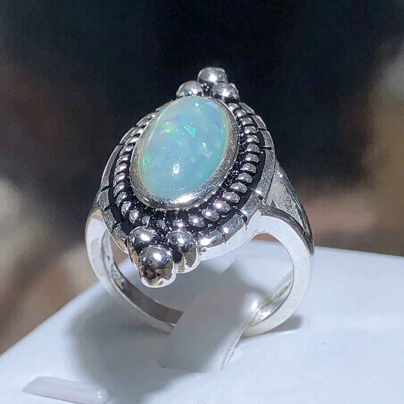 2022 New Vintage Blue Australian Treasure Ring Female Oval Thai Silver Ring Party Birthday Gift Wholesale