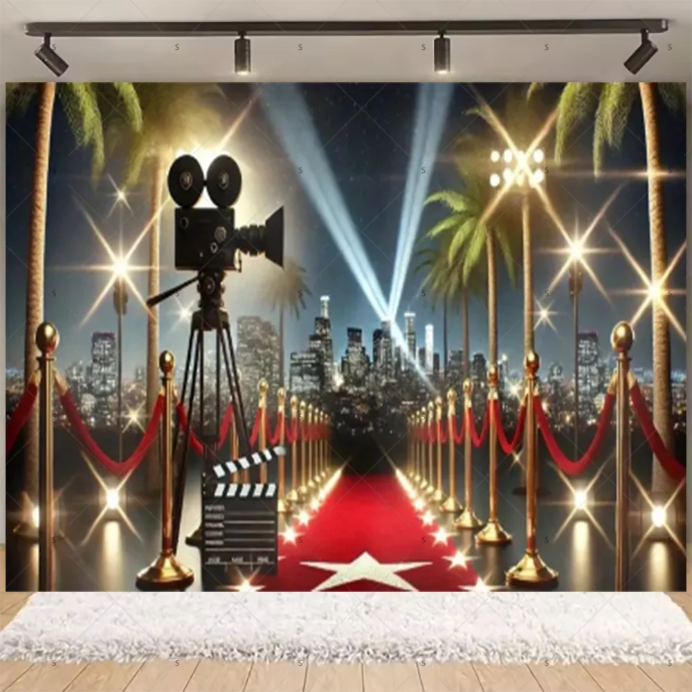 Filmabend-Themen-Hintergrund: Hollywood-Roter Teppich, Film-Event-Kulisse, Erwachsenen-Geburtstagsparty-Dekoration, Fotografie-Banner – Detail 6