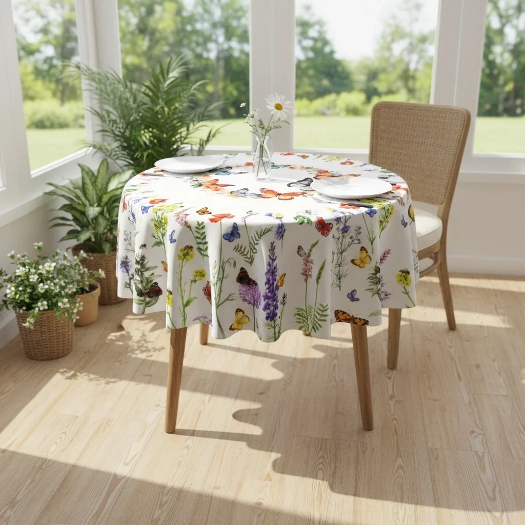 1 piece, polyester tablecloth, spring and summer floral tablecloth, butterfly tablecloth with multiple colors, rural stylexzj