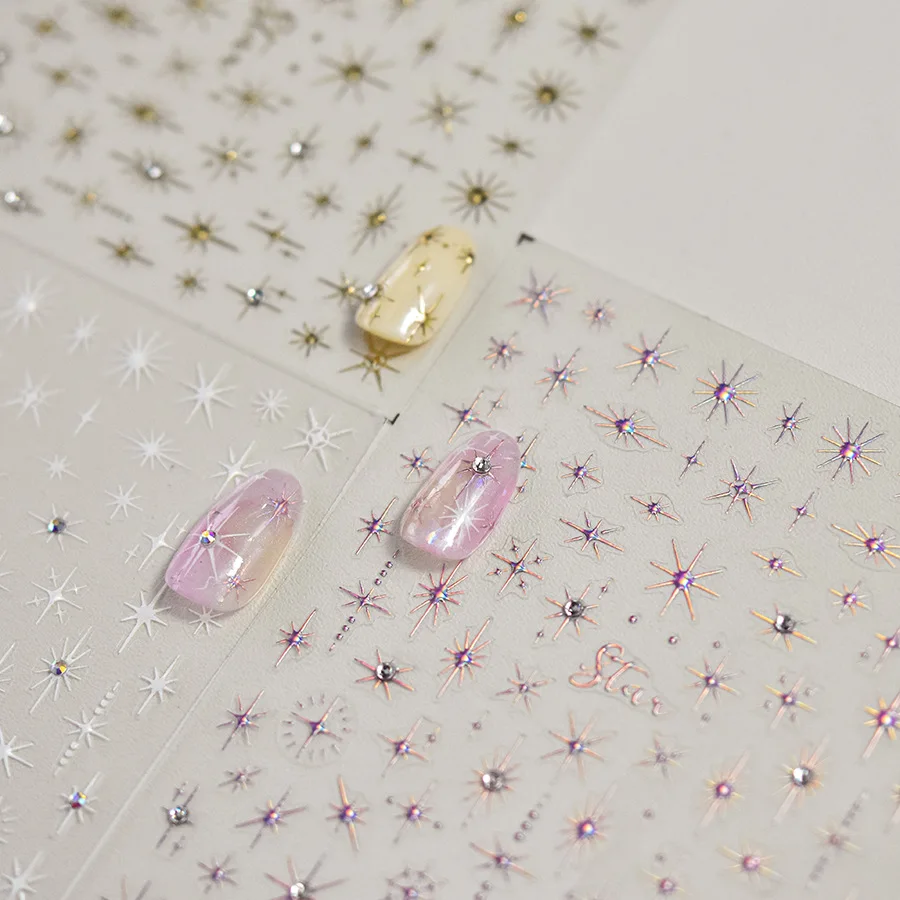 1pc 5D metallic zilver sterrenlicht nagelstickers zachte reliëf ster met heldere strass nagelstickers Y2K zelfklevende nagelschuivers