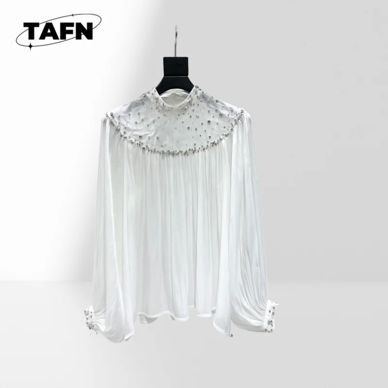 

Ladies Pleated Shirt Long Sleeve Work Casual Blouse Ladies Office Blouse Solid Color V-Neck Shirt Lightweight Sleeve AH0153