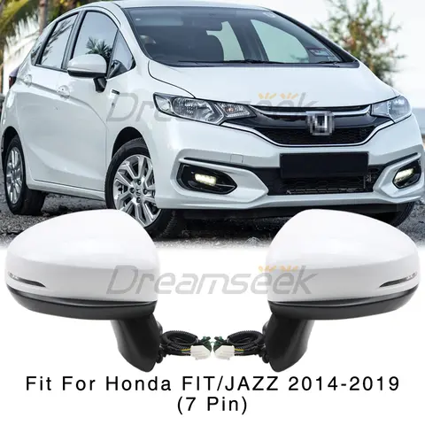 Side Door Rearview Mirror Assembly 7 Pin Power Folding for Honda Jazz FIT GK5 2014-2019 Turn Signal Glass Adjustment Pearl White